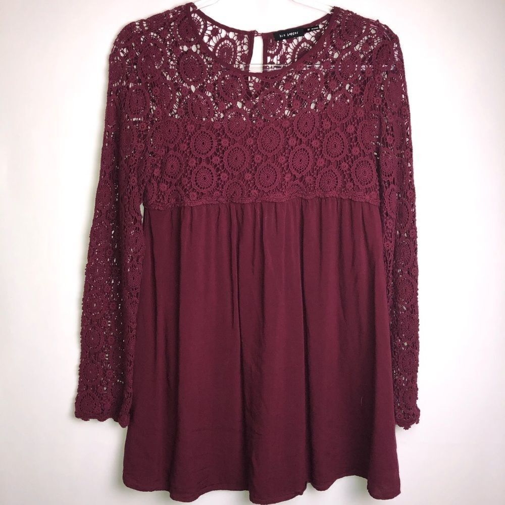 Blu Pepper dark red lace long sleeve tunic